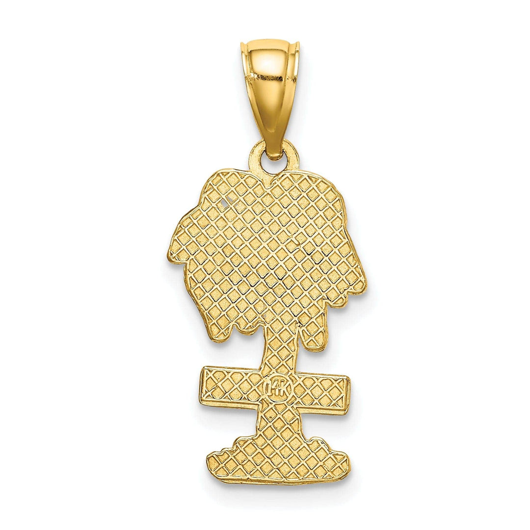 Lovely Rita's Pendants & Charms 14K Yellow Gold Polished Finish Flat Back 2-Dimensional CURACAO On Palm Tree Design Charm Pendant