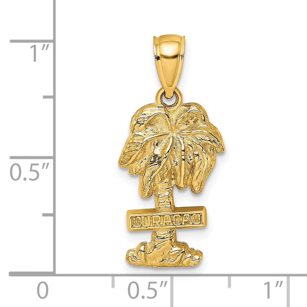 Lovely Rita's Pendants & Charms 14K Yellow Gold Polished Finish Flat Back 2-Dimensional CURACAO On Palm Tree Design Charm Pendant