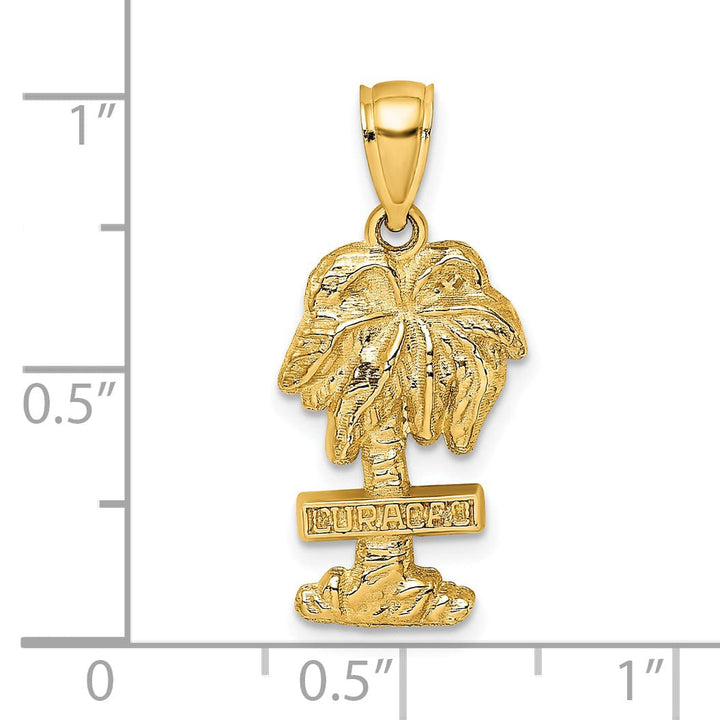 Lovely Rita's Pendants & Charms 14K Yellow Gold Polished Finish Flat Back 2-Dimensional CURACAO On Palm Tree Design Charm Pendant