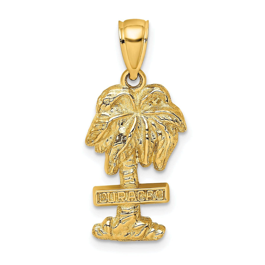 Lovely Rita's Pendants & Charms 14K Yellow Gold Polished Finish Flat Back 2-Dimensional CURACAO On Palm Tree Design Charm Pendant