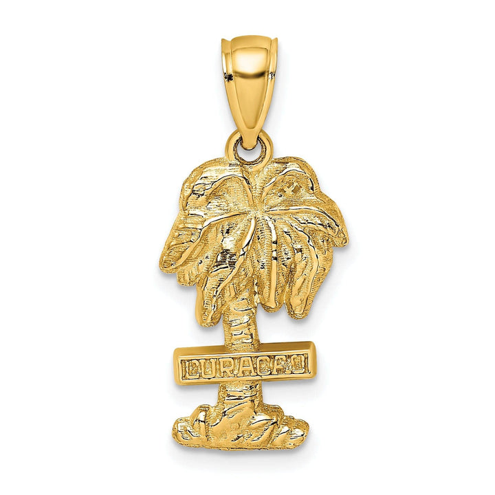 Lovely Rita's Pendants & Charms 14K Yellow Gold Polished Finish Flat Back 2-Dimensional CURACAO On Palm Tree Design Charm Pendant