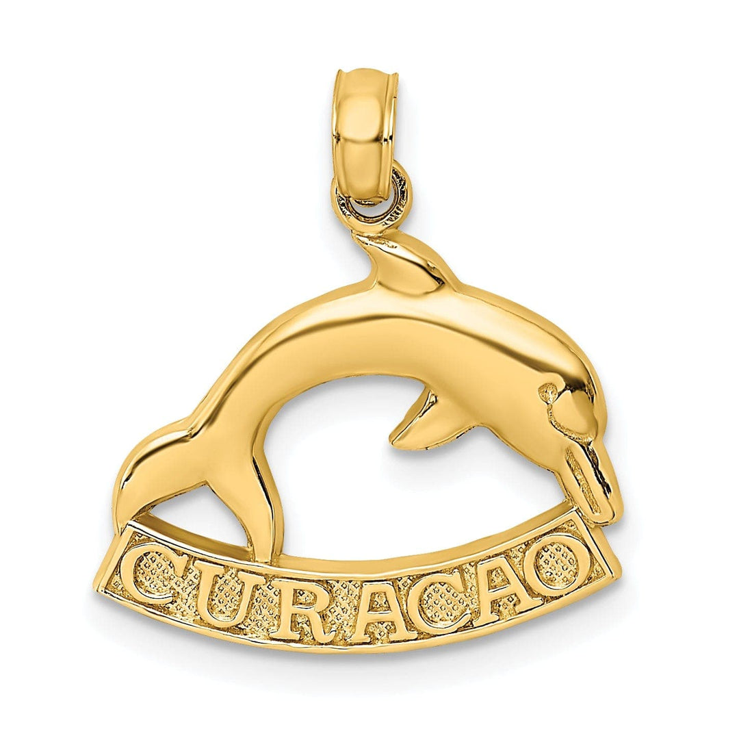 Lovely Rita's Pendants & Charms 14K Yellow Gold Polished Finish Flat Back 2-Dimensional CURACAO With Dolphin Charm Pendant