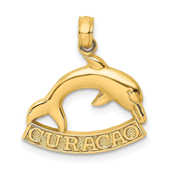 Lovely Rita's Pendants & Charms 14K Yellow Gold Polished Finish Flat Back 2-Dimensional CURACAO With Dolphin Charm Pendant