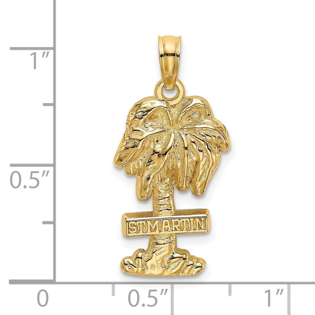 Lovely Rita's Pendants & Charms 14K Yellow Gold Polished Finish Flat Back 2-Dimensional Saint MARTIN On Palm Tree Design Charm Pendant