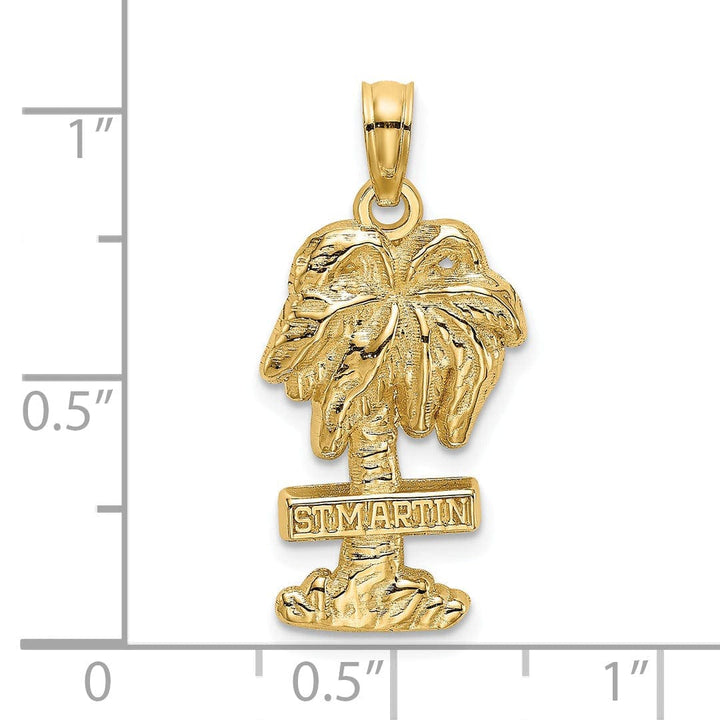 Lovely Rita's Pendants & Charms 14K Yellow Gold Polished Finish Flat Back 2-Dimensional Saint MARTIN On Palm Tree Design Charm Pendant
