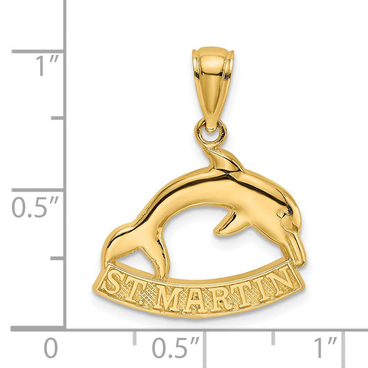 Lovely Rita's Pendants & Charms 14K Yellow Gold Polished Finish Flat Back 2-Dimensional ST. MARTIN With Dolphin Charm Pendant