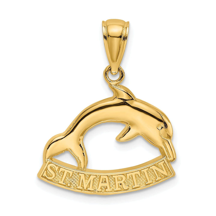 Lovely Rita's Pendants & Charms 14K Yellow Gold Polished Finish Flat Back 2-Dimensional ST. MARTIN With Dolphin Charm Pendant