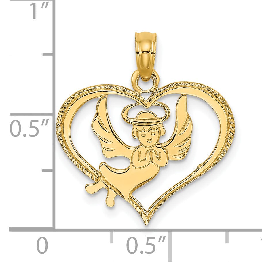 Lovely Rita's Pendants & Charms 14K Yellow Gold Polished Finish Flat Back Angel In Heart Pendant