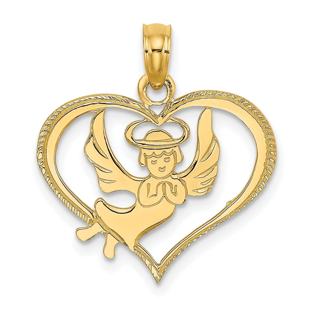 Lovely Rita's Pendants & Charms 14K Yellow Gold Polished Finish Flat Back Angel In Heart Pendant