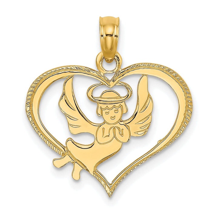 Lovely Rita's Pendants & Charms 14K Yellow Gold Polished Finish Flat Back Angel In Heart Pendant