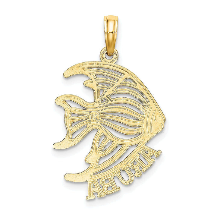 Lovely Rita's Pendants & Charms 14K Yellow Gold Polished Finish Flat Back ARUBA with Cut Out Angelfish Design Charm Pendant