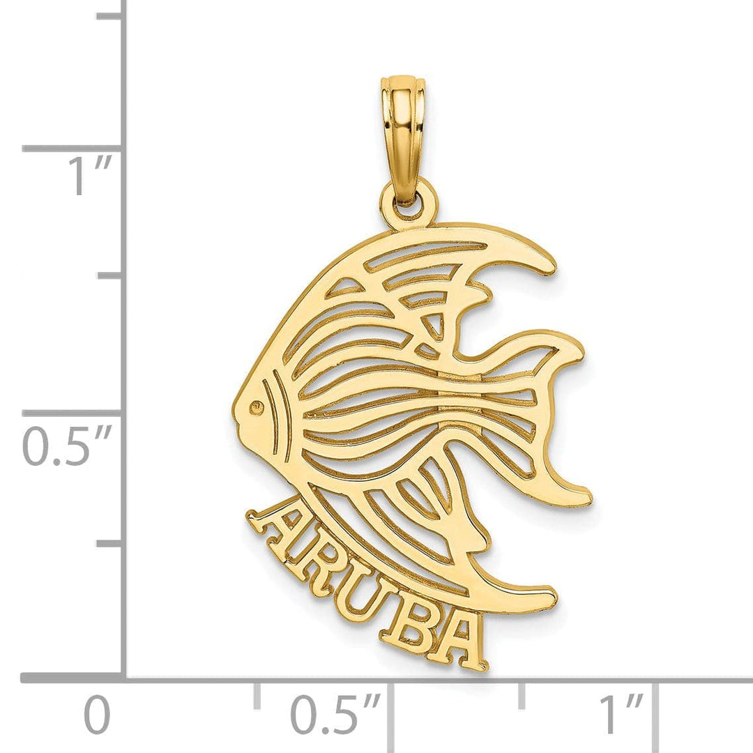 Lovely Rita's Pendants & Charms 14K Yellow Gold Polished Finish Flat Back ARUBA with Cut Out Angelfish Design Charm Pendant