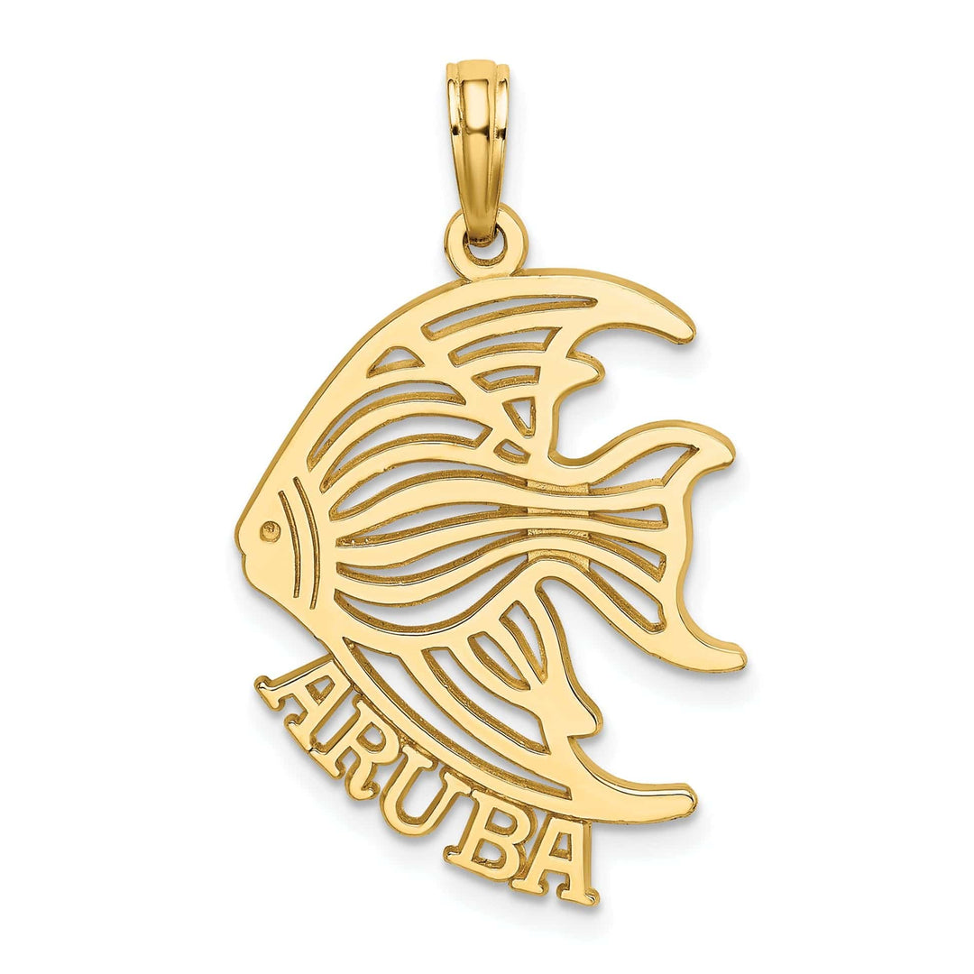 Lovely Rita's Pendants & Charms 14K Yellow Gold Polished Finish Flat Back ARUBA with Cut Out Angelfish Design Charm Pendant
