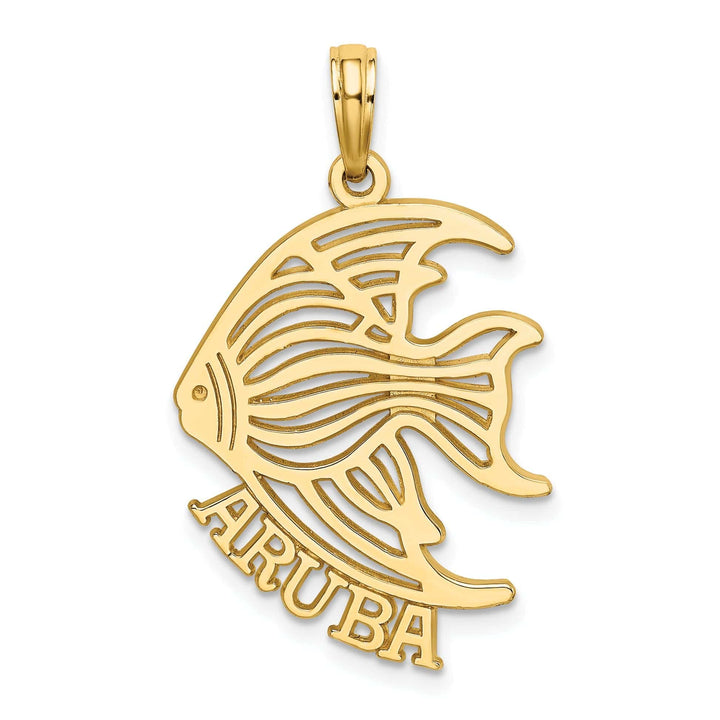 Lovely Rita's Pendants & Charms 14K Yellow Gold Polished Finish Flat Back ARUBA with Cut Out Angelfish Design Charm Pendant