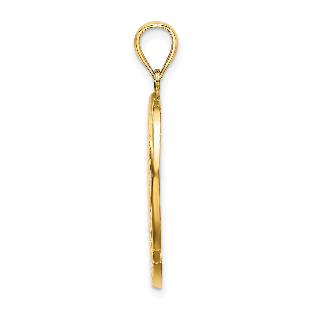 Lovely Rita's Pendants & Charms 14K Yellow Gold Polished Finish Flat Back ARUBA With Dolphin Sunset Design In Oval Shape Frame Charm Pendant