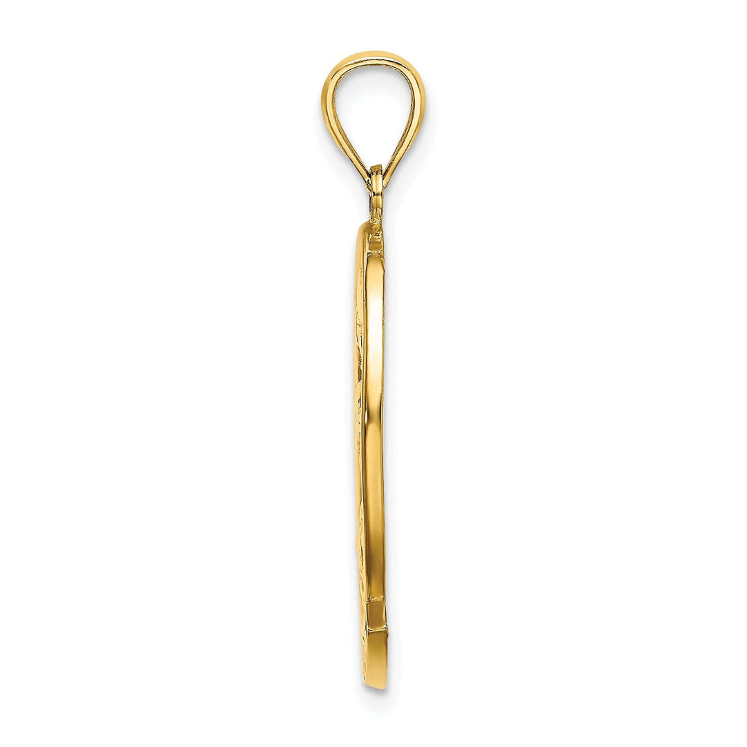 Lovely Rita's Pendants & Charms 14K Yellow Gold Polished Finish Flat Back ARUBA With Dolphin Sunset Design In Oval Shape Frame Charm Pendant