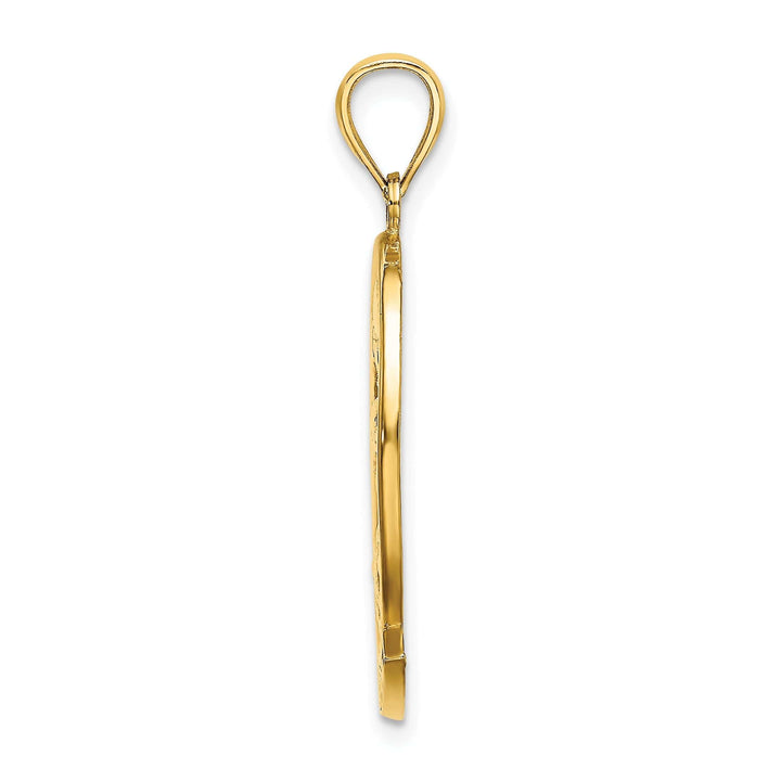 Lovely Rita's Pendants & Charms 14K Yellow Gold Polished Finish Flat Back ARUBA With Dolphin Sunset Design In Oval Shape Frame Charm Pendant