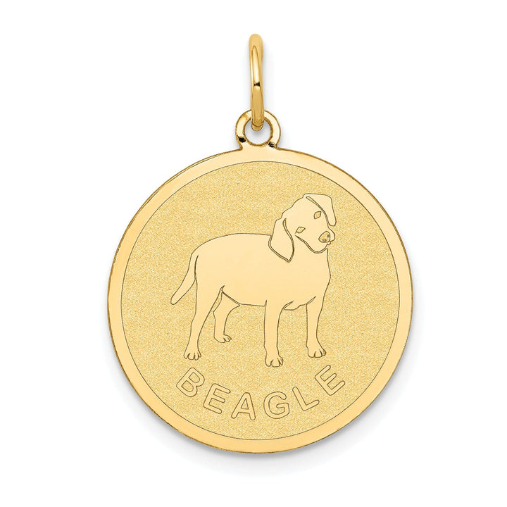 Lovely Rita's Pendants & Charms 14k Yellow Gold Polished Finish Flat Back Beagle Dog Engravable Disc Round Shape Charm Pendant