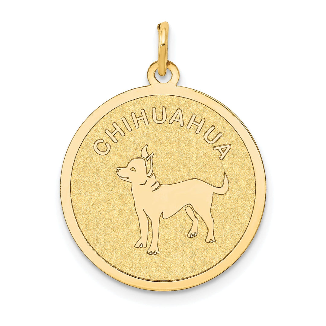 Lovely Rita's Pendants & Charms 14k Yellow Gold Polished Finish Flat Back Chihuahua Dog Engravable Disc Round Shape Charm Pendant