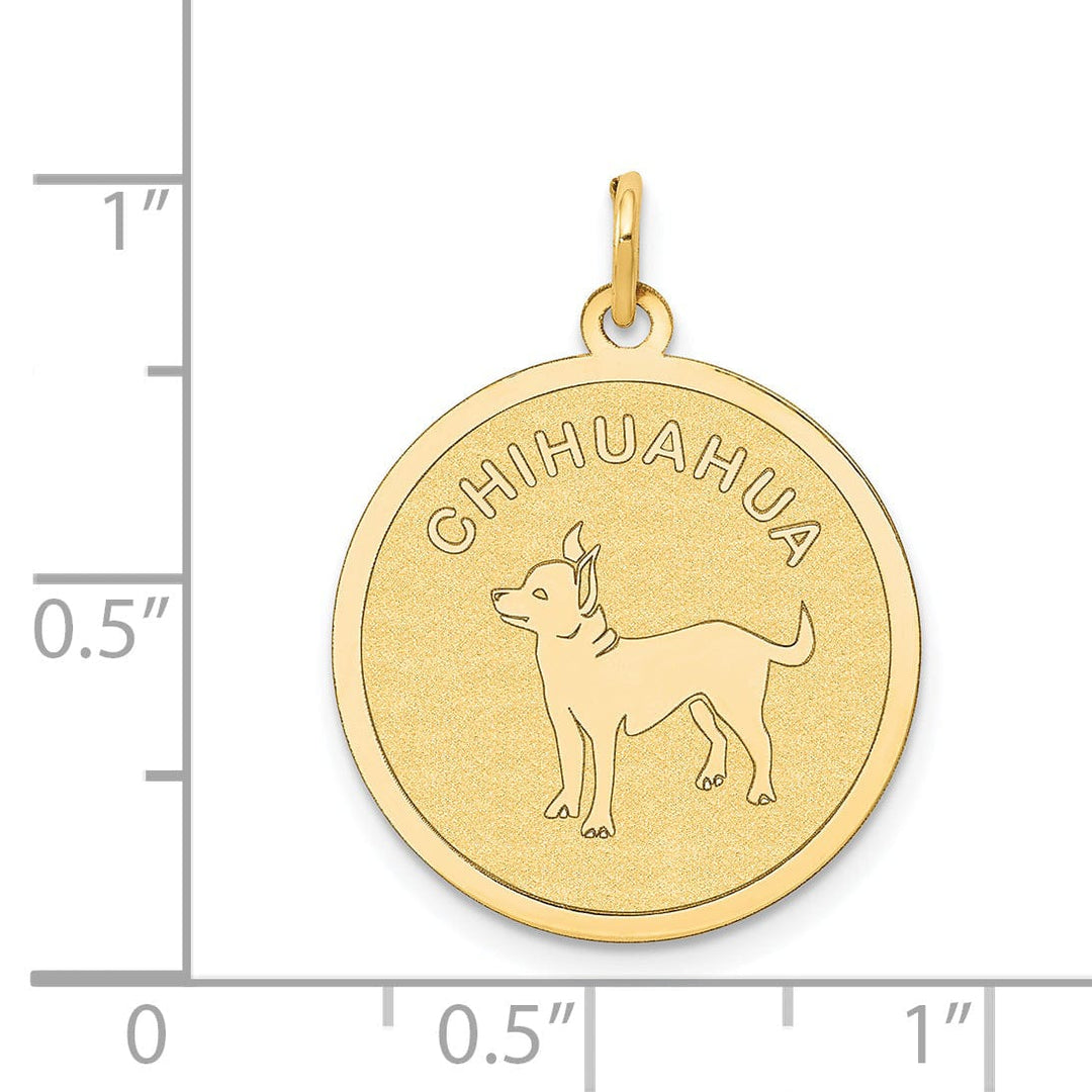 Lovely Rita's Pendants & Charms 14k Yellow Gold Polished Finish Flat Back Chihuahua Dog Engravable Disc Round Shape Charm Pendant