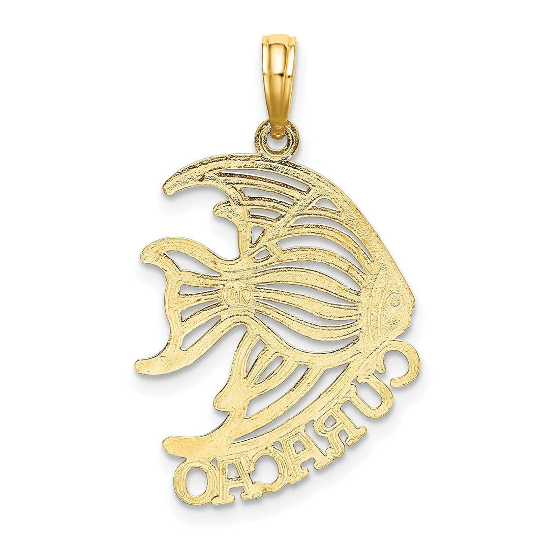 Lovely Rita's Pendants & Charms 14K Yellow Gold Polished Finish Flat Back CURACAO with Cut Out Angelfish Design Charm Pendant
