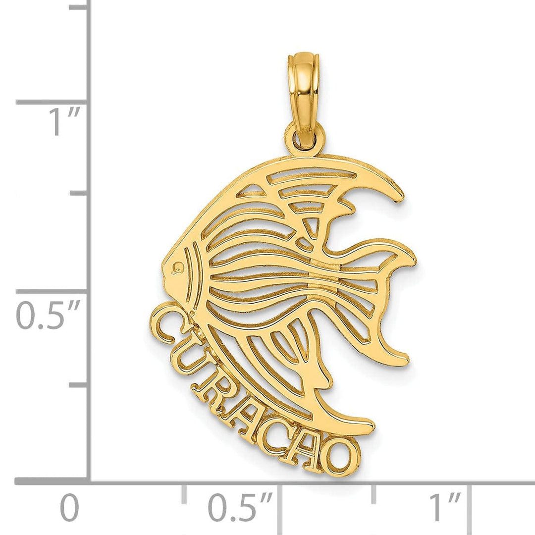 Lovely Rita's Pendants & Charms 14K Yellow Gold Polished Finish Flat Back CURACAO with Cut Out Angelfish Design Charm Pendant