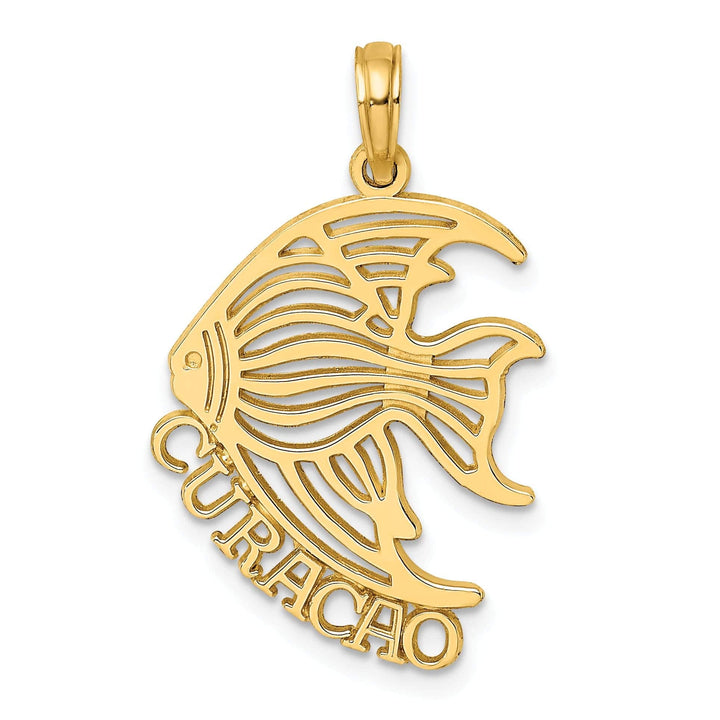Lovely Rita's Pendants & Charms 14K Yellow Gold Polished Finish Flat Back CURACAO with Cut Out Angelfish Design Charm Pendant