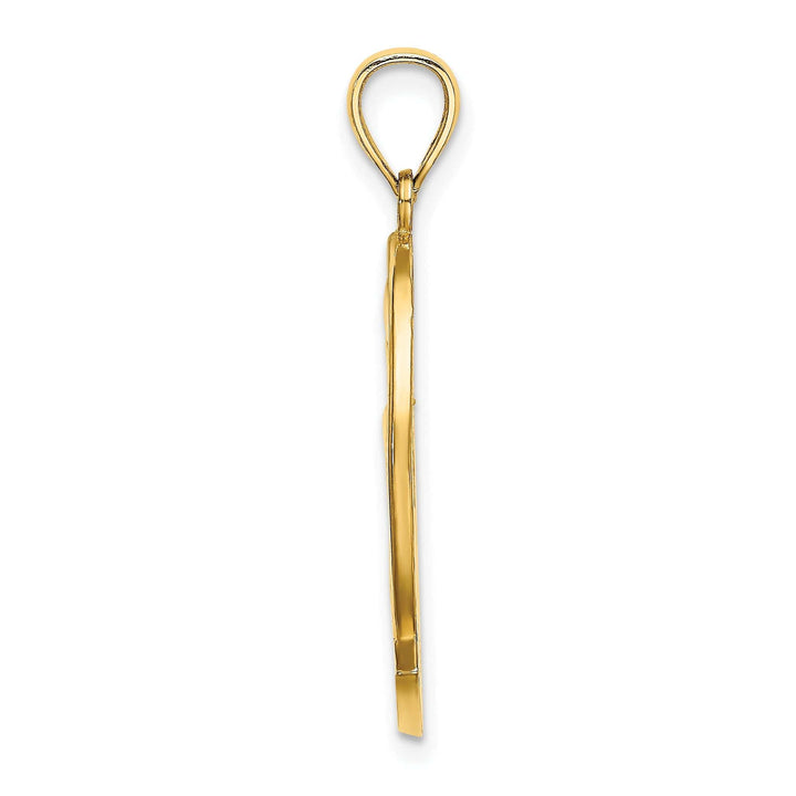 Lovely Rita's Pendants & Charms 14K Yellow Gold Polished Finish Flat Back CURACAO With Dolphin Sunset Design In Oval Shape Frame Charm Pendant