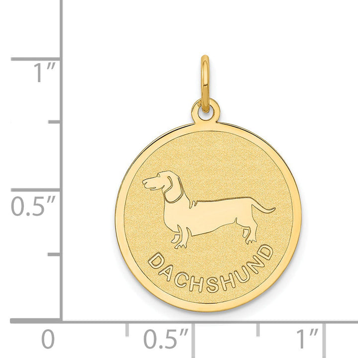 Lovely Rita's Pendants & Charms 14k Yellow Gold Polished Finish Flat Back Dachshund Dog Engravable Disc Round Shape Charm Pendant