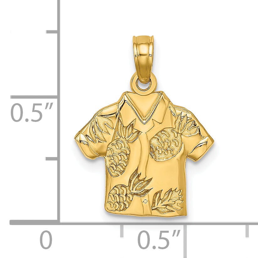 Lovely Rita's Pendants & Charms 14K Yellow Gold Polished Finish Flat Back Hawaiian Pineapple Style Shirt Charm Pendant