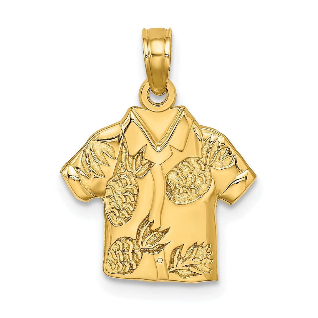Lovely Rita's Pendants & Charms 14K Yellow Gold Polished Finish Flat Back Hawaiian Pineapple Style Shirt Charm Pendant