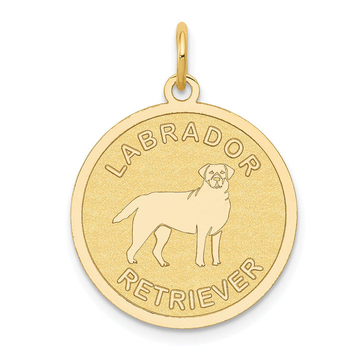 Lovely Rita's Pendants & Charms 14k Yellow Gold Polished Finish Flat Back Labrador Retriever Dog Engravable Disc Round Shape Charm Pendant
