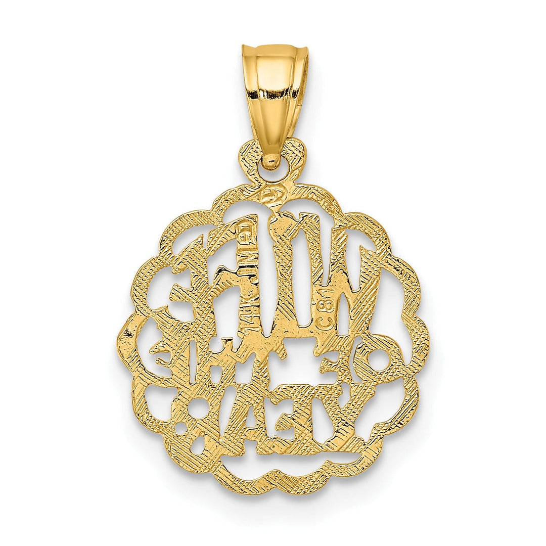 Lovely Rita's Pendants & Charms 14k Yellow Gold Polished Finish Flat Back Round Lace Design WIFE OF THE YEAR Charm Pendant