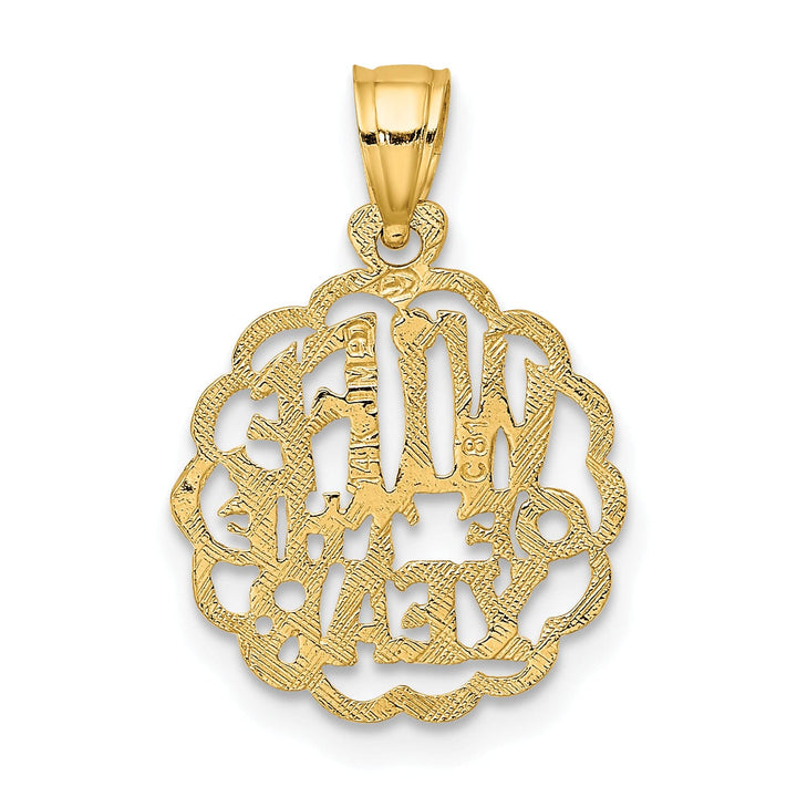 Lovely Rita's Pendants & Charms 14k Yellow Gold Polished Finish Flat Back Round Lace Design WIFE OF THE YEAR Charm Pendant