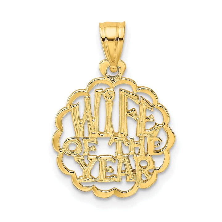 Lovely Rita's Pendants & Charms 14k Yellow Gold Polished Finish Flat Back Round Lace Design WIFE OF THE YEAR Charm Pendant