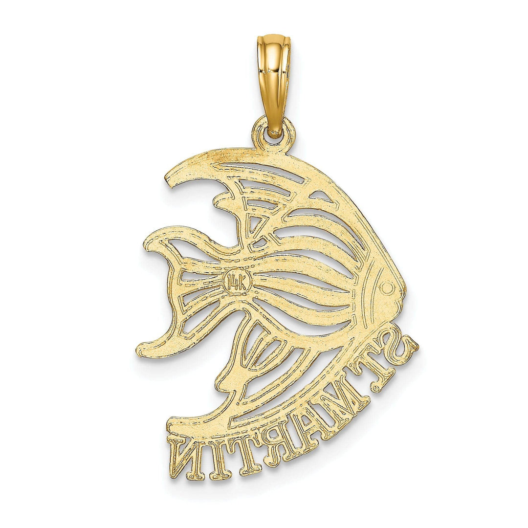 Lovely Rita's Pendants & Charms 14K Yellow Gold Polished Finish Flat Back Saint MARTIN with Cut Out Angelfish Design Charm Pendant