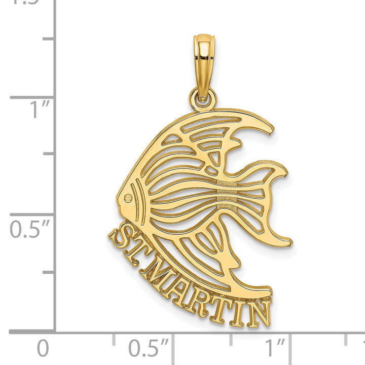 Lovely Rita's Pendants & Charms 14K Yellow Gold Polished Finish Flat Back Saint MARTIN with Cut Out Angelfish Design Charm Pendant