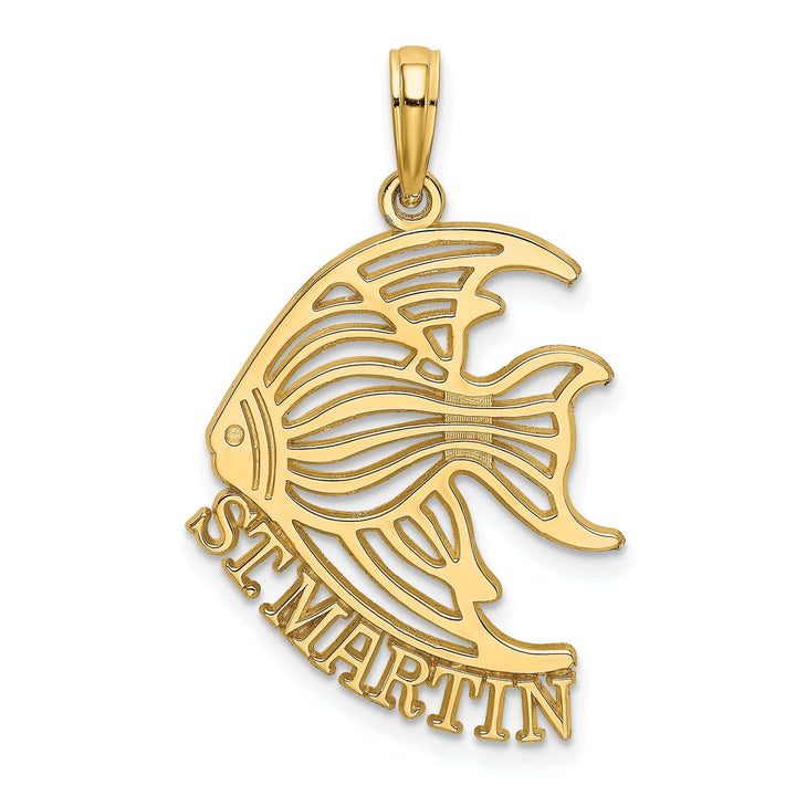 Lovely Rita's Pendants & Charms 14K Yellow Gold Polished Finish Flat Back Saint MARTIN with Cut Out Angelfish Design Charm Pendant