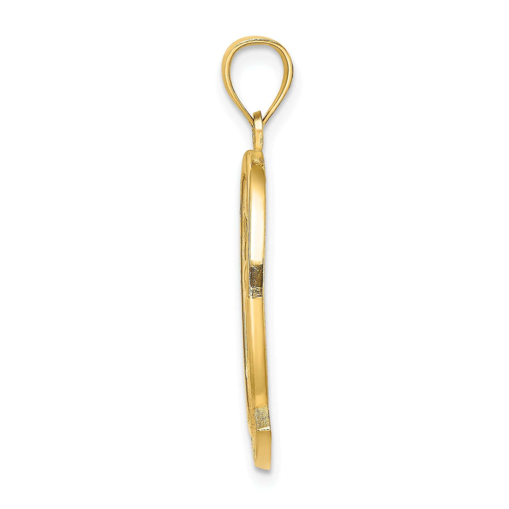 Lovely Rita's Pendants & Charms 14K Yellow Gold Polished Finish Flat Back Saint MARTIN With Dolphin Sunset Design In Oval Shape Frame Charm Pendant