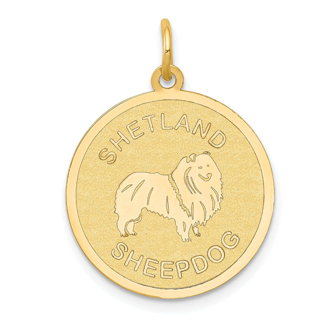 Lovely Rita's Pendants & Charms 14k Yellow Gold Polished Finish Flat Back Shetland Sheep Dog Engravable Disc Round Shape Charm Pendant