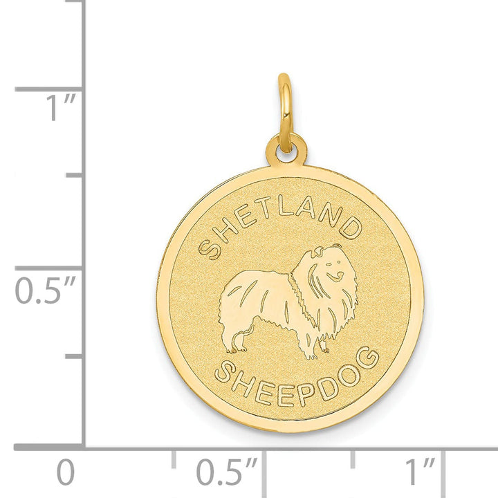 Lovely Rita's Pendants & Charms 14k Yellow Gold Polished Finish Flat Back Shetland Sheep Dog Engravable Disc Round Shape Charm Pendant