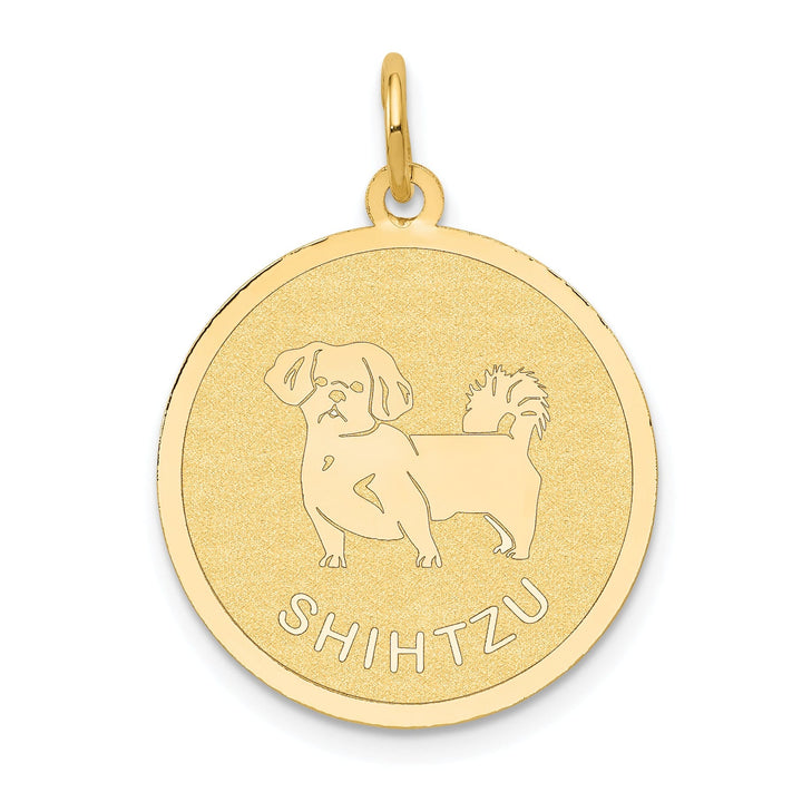 Lovely Rita's Pendants & Charms 14k Yellow Gold Polished Finish Flat Back Shih Tzu Dog Engravable Disc Round Shape Charm Pendant