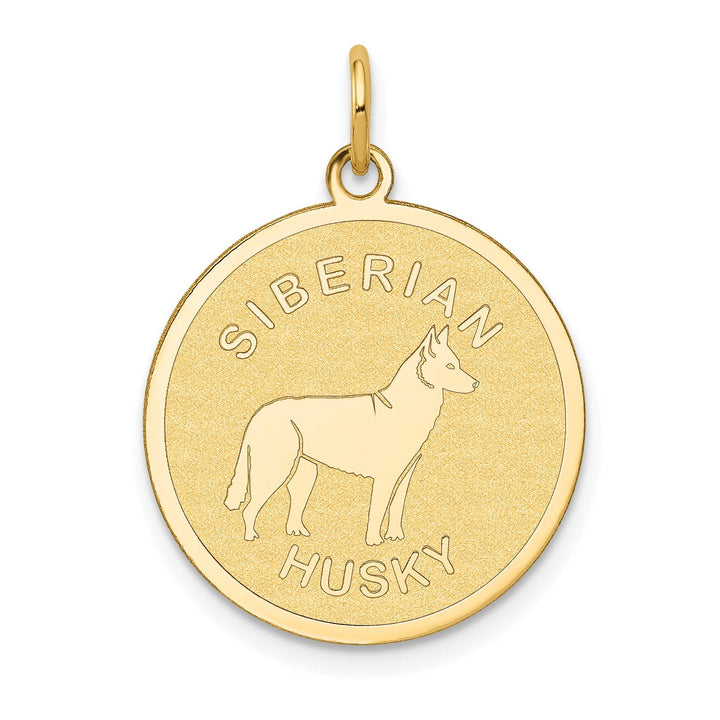 Lovely Rita's Pendants & Charms 14k Yellow Gold Polished Finish Flat Back Siberian Husky Dog Engravable Disc Round Shape Charm Pendant