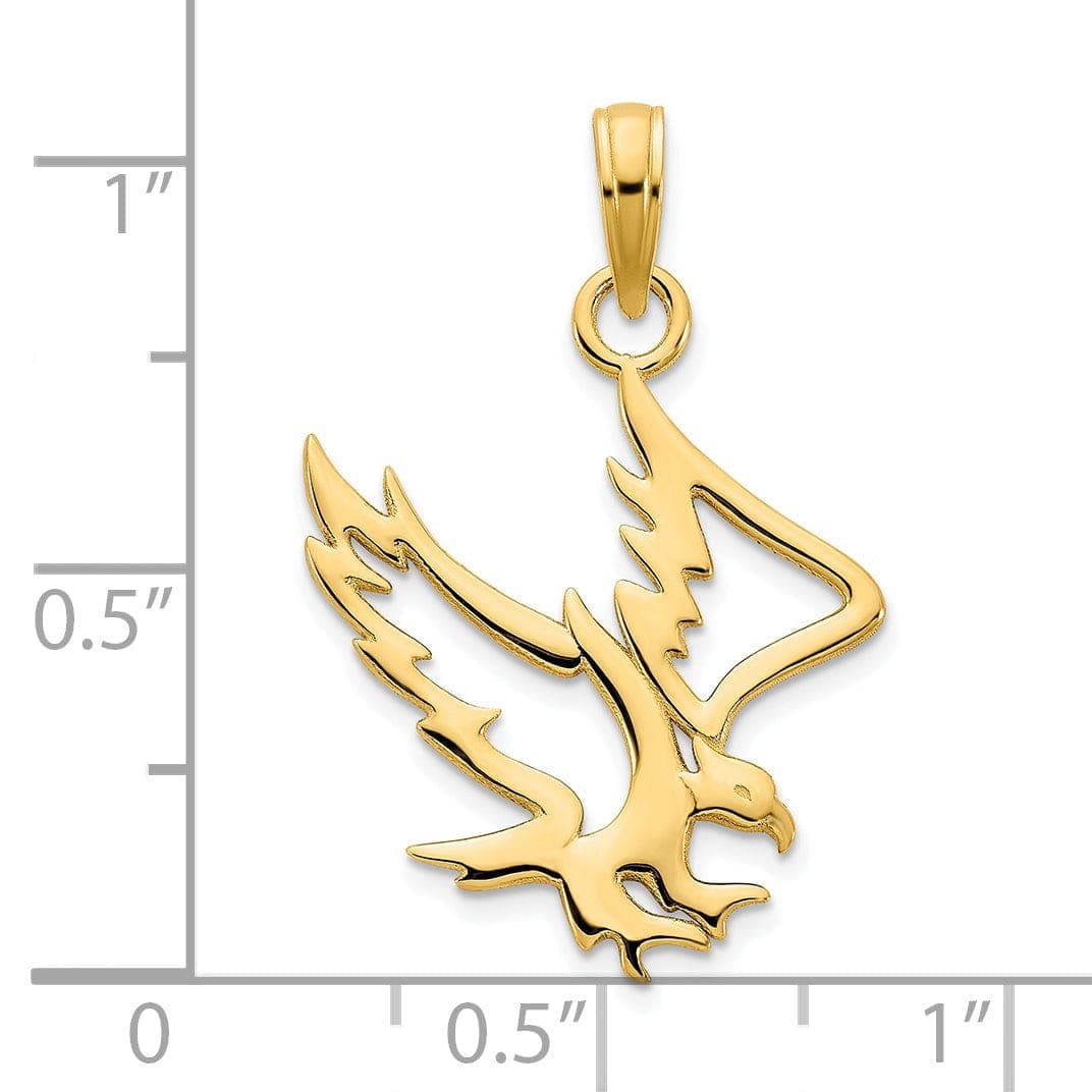 Lovely Rita's Pendants & Charms 14k Yellow Gold Polished Finish Flat Back Unisex Eagle Cut Out Design Charm Pendant