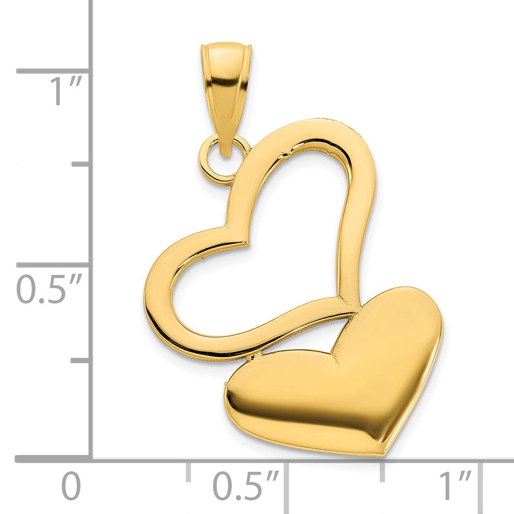 Lovely Rita's Pendants & Charms 14k Yellow Gold Polished Finish Flat Back Women's Two Hearts Design Charm Pendant