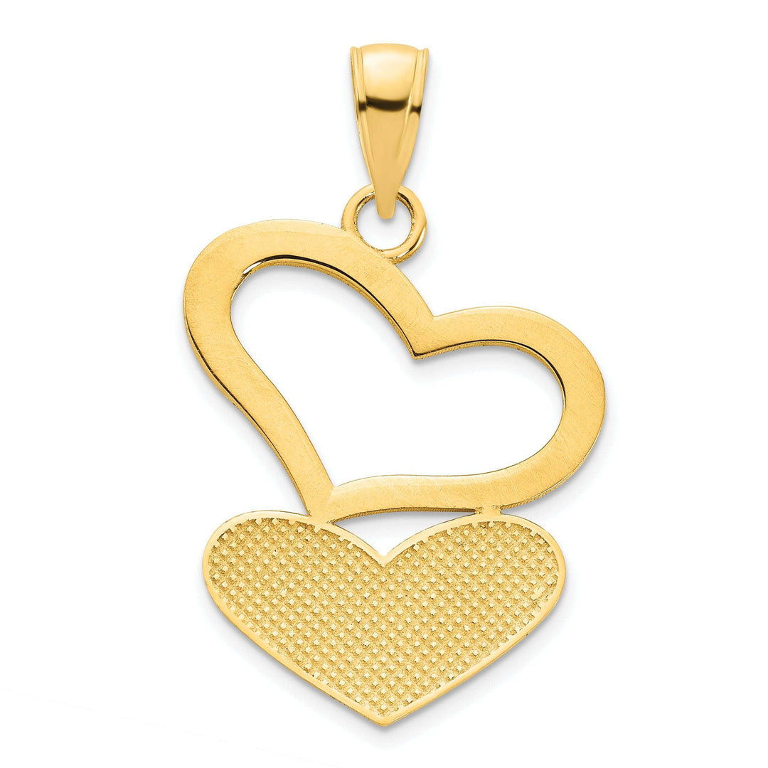 Lovely Rita's Pendants & Charms 14k Yellow Gold Polished Finish Flat Back Women's Two Hearts Design Charm Pendant