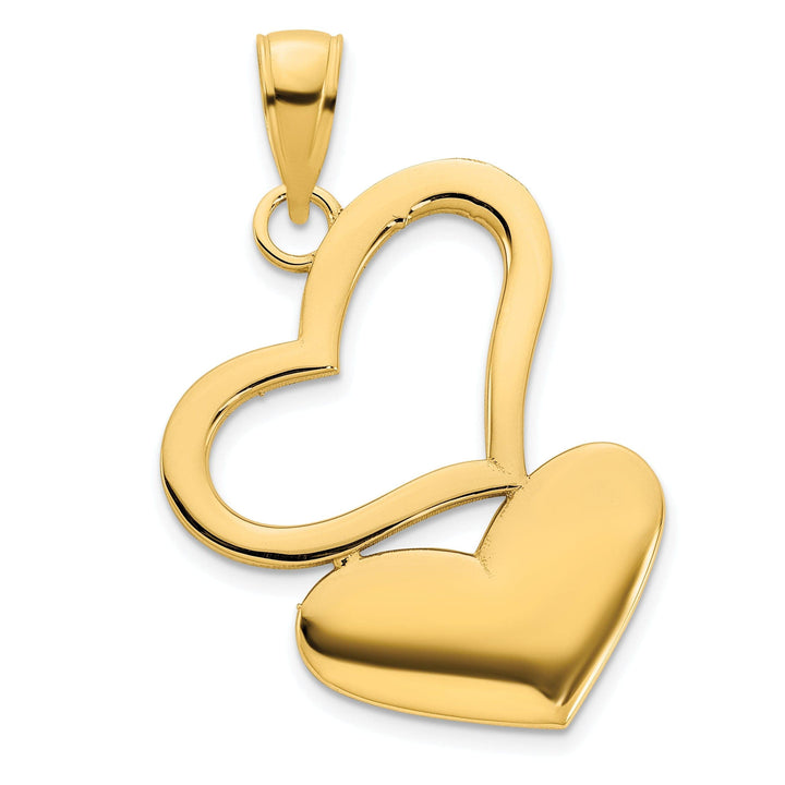 Lovely Rita's Pendants & Charms 14k Yellow Gold Polished Finish Flat Back Women's Two Hearts Design Charm Pendant