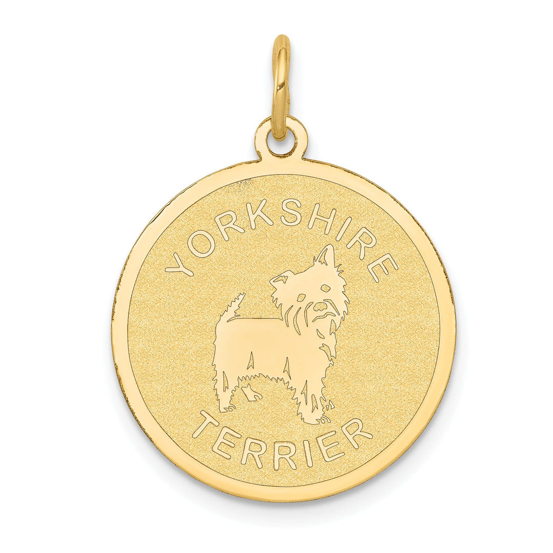 Lovely Rita's Pendants & Charms 14k Yellow Gold Polished Finish Flat Back Yorkshire Terrier Dog Engravable Disc Round Shape Charm Pendant