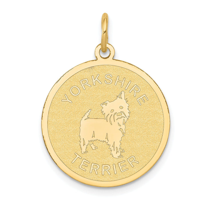 Lovely Rita's Pendants & Charms 14k Yellow Gold Polished Finish Flat Back Yorkshire Terrier Dog Engravable Disc Round Shape Charm Pendant