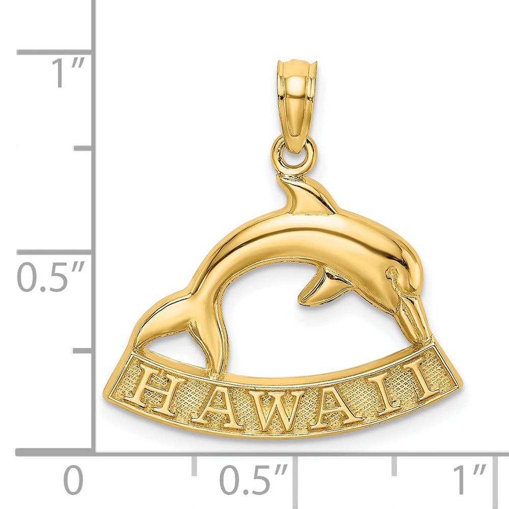 Lovely Rita's Pendants & Charms 14K Yellow Gold Polished Finish HAWAII Under Dolphin Design Charm Pendant